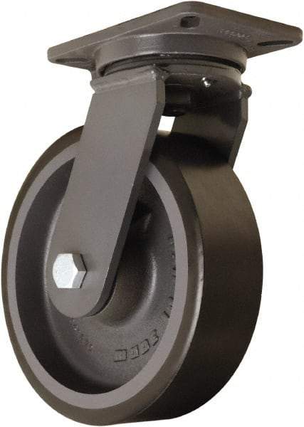 Hamilton - 10" Diam x 3" Wide x 12-1/2" OAH Top Plate Mount Swivel Caster - Polyurethane Mold onto Cast Iron Center, 3,900 Lb Capacity, Tapered Roller Bearing, 5-1/4 x 7-1/4" Plate - Exact Industrial Supply