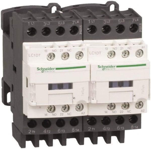 Schneider Electric - 4 Pole, 120 Coil VAC at 50/60 Hz, 20 Amp at 440 VAC, Reversible IEC Contactor - Bureau Veritas, CCC, CSA, CSA C22.2 No. 14, DNV, EN/IEC 60947-4-1, EN/IEC 60947-5-1, GL, GOST, LROS, RINA, RoHS Compliant, UL 508, UL Listed - Exact Industrial Supply