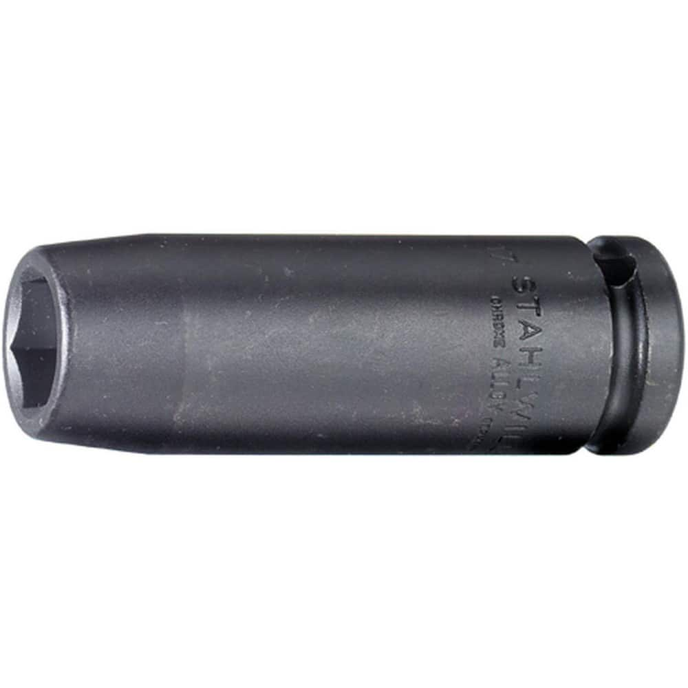 Impact Sockets; Drive Size: 1/2 in; Socket Size (mm): 15; Drive Style: Square; Overall Length (Decimal Inch): 3.3500; Material: Alloy Steel; Finish: Gunmetal; Insulated: No; Non-sparking: No; Deep: Yes; Number Of Points: 6