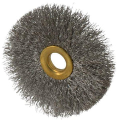 Value Collection - 3" OD, 1/2" Arbor Hole, Crimped Stainless Steel Wheel Brush - 3/8" Face Width, 1" Trim Length, 0.007" Filament Diam, 15,000 RPM - Exact Industrial Supply