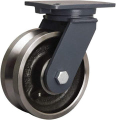 Hamilton - 8" Diam x 3" Wide, Forged Steel Swivel Caster - 4,000 Lb Capacity, Top Plate Mount, 5-1/4" x 7-1/4" Plate, Tapered Roller Bearing - Exact Industrial Supply