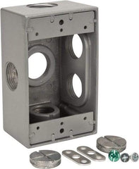 Thomas & Betts - 1 Gang, (6) 3/4" Knockouts, Aluminum Rectangle Outlet Box - 4-1/2" Overall Height x 2-1/2" Overall Width x 2" Overall Depth, Weather Resistant - Exact Industrial Supply