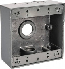 Thomas & Betts - 2 Gang, (4) 3/4" Knockouts, Aluminum Square Outlet Box - 4-9/16" Overall Height x 4-5/8" Overall Width x 2-1/16" Overall Depth, Weather Resistant - Exact Industrial Supply