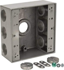 Thomas & Betts - 2 Gang, (7) 3/4" Knockouts, Aluminum Square Outlet Box - 4-9/16" Overall Height x 4-5/8" Overall Width x 2-1/16" Overall Depth, Weather Resistant - Exact Industrial Supply