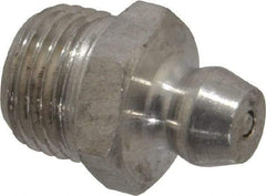 PRO-LUBE - Straight Head Angle, 1/8-27 PTF Stainless Steel Standard Grease Fitting - 7/16" Hex, 16.8mm Overall Height, 7.1mm Shank Length, Zinc Plated Finish - Exact Industrial Supply