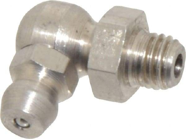 PRO-LUBE - 90° Head Angle, 1/4-28 PTF Stainless Steel Standard Grease Fitting - 3/8" Hex, 19.3mm Overall Height, 5.1mm Shank Length, Zinc Plated Finish - Exact Industrial Supply