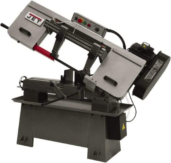 Jet - 9 x 13" Max Capacity, Manual Step Pulley Horizontal Bandsaw - 82, 132, 170 & 235 SFPM Blade Speed, 115/230 Volts, 45°, 1.5 hp, 1 Phase - Exact Industrial Supply