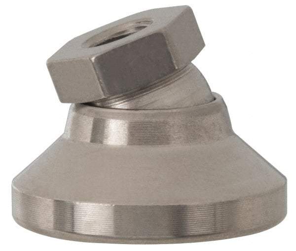 Vlier - 4500 Lb Capacity, 5/8-11 Thread, 1-1/4" OAL, Stainless Steel Stud, Tapped Pivotal Socket Mount Leveling Pad - 2-1/2" Base Diam, Elastomer Pad, 7/8" Hex - Exact Industrial Supply