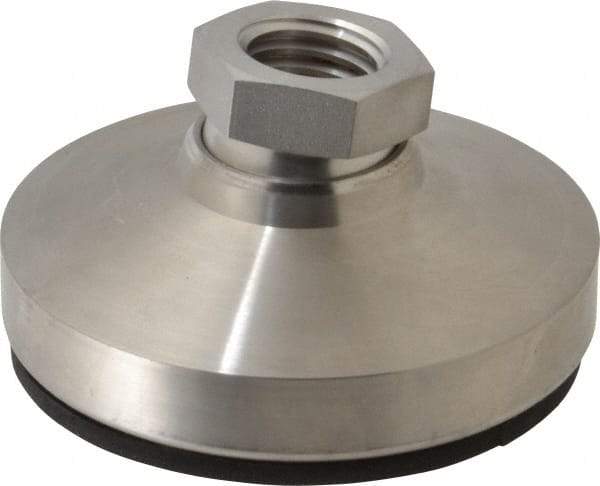 Vlier - 5400 Lb Capacity, 3/4-10 Thread, 1-1/2" OAL, Stainless Steel Stud, Tapped Pivotal Socket Mount Leveling Pad - 3" Base Diam, Elastomer Pad, 1-1/16" Hex - Exact Industrial Supply