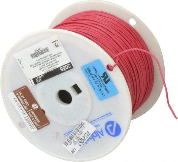 Alpha Wire - 18 AWG, 16 Strand, 305 m OAL, Tinned Copper Hook Up Wire - Red PVC Jacket, 0.079" Diam - Exact Industrial Supply