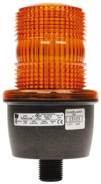 Federal Signal Corp - 12 to 48 VDC, 4X NEMA Rated, Strobe Tube, Amber, Low Profile Mini Strobe Light - 65 to 95 Flashes per min, 1/2 Inch Pipe, 3-1/8 Inch Diameter, 5.8 Inch High, IP66 Ingress Rating, Pipe Mount - Exact Industrial Supply