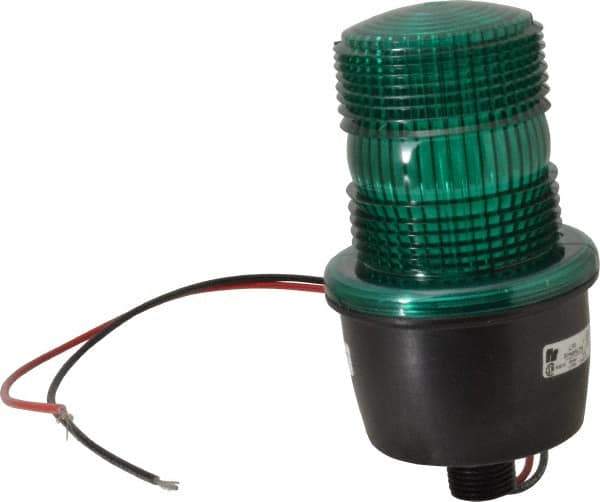 Federal Signal Corp - 12 to 48 VDC, 4X NEMA Rated, Strobe Tube, Green, Low Profile Mini Strobe Light - 65 to 95 Flashes per min, 1/2 Inch Pipe, 3-1/8 Inch Diameter, 5.8 Inch High, IP66 Ingress Rating, Pipe Mount - Exact Industrial Supply