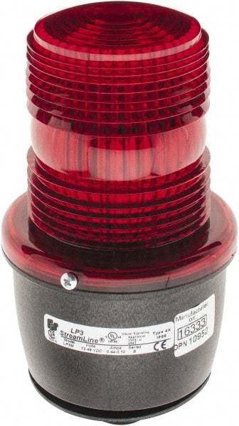 Federal Signal Corp - 12 to 48 VDC, 4X NEMA Rated, Strobe Tube, Red, Low Profile Mini Strobe Light - 65 to 95 Flashes per min, 1/2 Inch Pipe, 3-1/8 Inch Diameter, 5.8 Inch High, IP66 Ingress Rating, Pipe Mount - Exact Industrial Supply