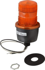 Federal Signal Corp - 120 VAC, 4X NEMA Rated, Strobe Tube, Amber, Low Profile Mini Strobe Light - 65 to 95 Flashes per min, 1/2 Inch Pipe, 3-1/8 Inch Diameter, 5.8 Inch High, IP66 Ingress Rating, Pipe Mount - Exact Industrial Supply