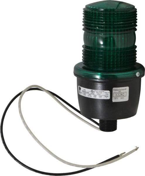 Federal Signal Corp - 120 VAC, 4X NEMA Rated, Strobe Tube, Green, Low Profile Mini Strobe Light - 65 to 95 Flashes per min, 1/2 Inch Pipe, 3-1/8 Inch Diameter, 5.8 Inch High, IP66 Ingress Rating, Pipe Mount - Exact Industrial Supply