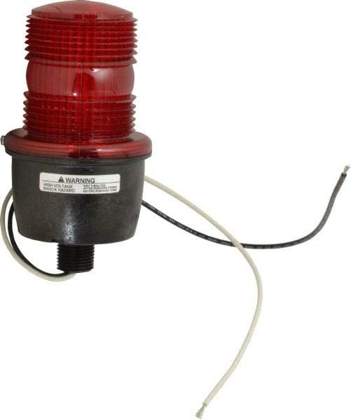 Federal Signal Corp - 120 VAC, 4X NEMA Rated, Strobe Tube, Red, Low Profile Mini Strobe Light - 65 to 95 Flashes per min, 1/2 Inch Pipe, 3-1/8 Inch Diameter, 5.8 Inch High, IP66 Ingress Rating, Pipe Mount - Exact Industrial Supply