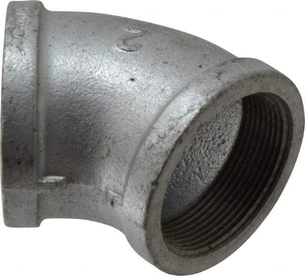 B&K Mueller - Class 150, 2" Galvanized Pipe 45° Elbow - Threaded, Malleable Iron - Exact Industrial Supply