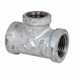 B&K Mueller - Class 150, 1/2 x 3/8" Galvanized Pipe Reducing Tee - Threaded, Malleable Iron - Exact Industrial Supply