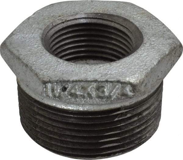 B&K Mueller - Class 150, 1-1/4 x 3/4" Galvanized Pipe Hex Bushing - Threaded, Malleable Iron - Exact Industrial Supply