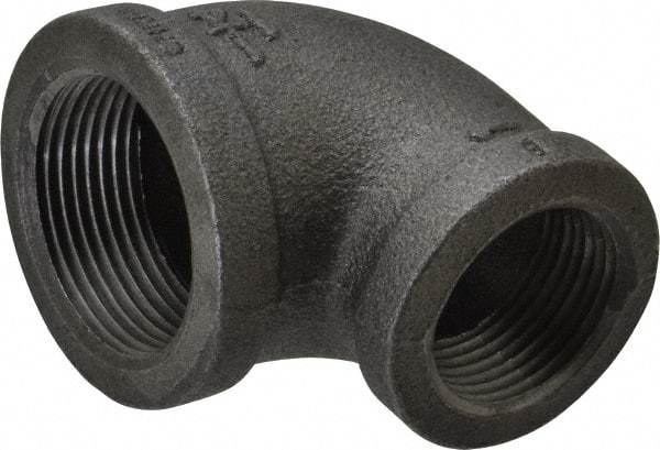 B&K Mueller - Size 1-1/4 x 1", Class 150, Malleable Iron Black Pipe 90° Reducing Elbow - 150 psi, Threaded End Connection - Exact Industrial Supply