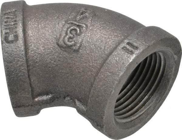 B&K Mueller - Size 3/4", Class 150, Malleable Iron Black Pipe 45° Elbow - 150 psi, Threaded End Connection - Exact Industrial Supply