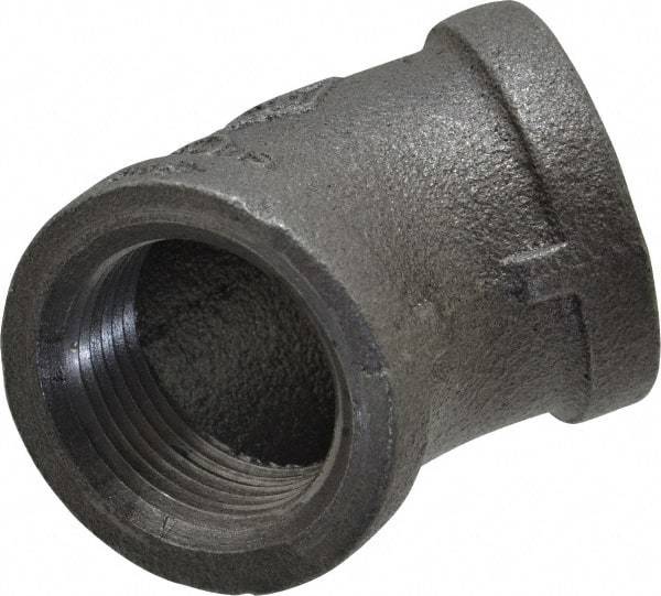 B&K Mueller - Size 1", Class 150, Malleable Iron Black Pipe 45° Elbow - 150 psi, Threaded End Connection - Exact Industrial Supply
