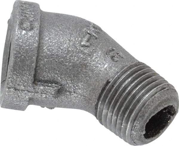B&K Mueller - Size 1/2", Class 150, Malleable Iron Black Pipe 45° Street Elbow - 150 psi, Threaded End Connection - Exact Industrial Supply