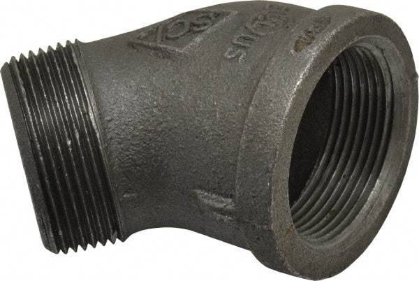 B&K Mueller - Size 1-1/2", Class 150, Malleable Iron Black Pipe 45° Street Elbow - 150 psi, Threaded End Connection - Exact Industrial Supply