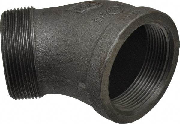 B&K Mueller - Size 2", Class 150, Malleable Iron Black Pipe 45° Street Elbow - 150 psi, Threaded End Connection - Exact Industrial Supply