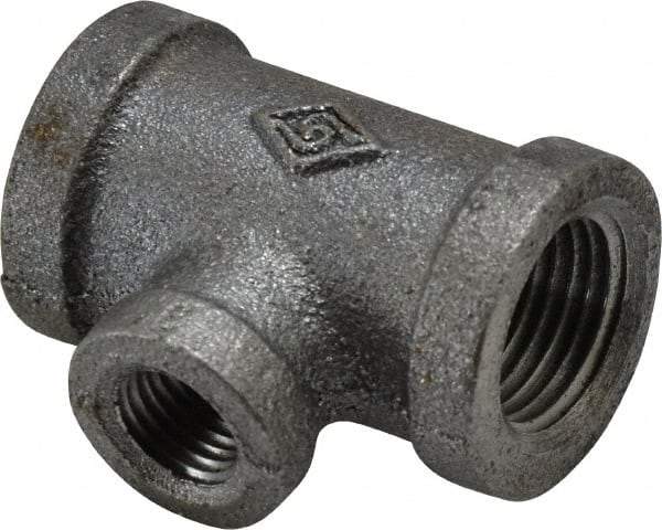 B&K Mueller - Size 1/2 x 1/4", Class 150, Malleable Iron Black Pipe Reducing Tee - 150 psi, Threaded End Connection - Exact Industrial Supply