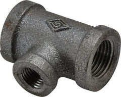 B&K Mueller - Size 1/2 x 1/4", Class 150, Malleable Iron Black Pipe Reducing Tee - 150 psi, Threaded End Connection - Exact Industrial Supply