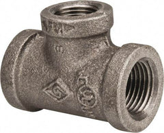 B&K Mueller - Size 1/2 x 3/8", Class 150, Malleable Iron Black Pipe Reducing Tee - 150 psi, Threaded End Connection - Exact Industrial Supply
