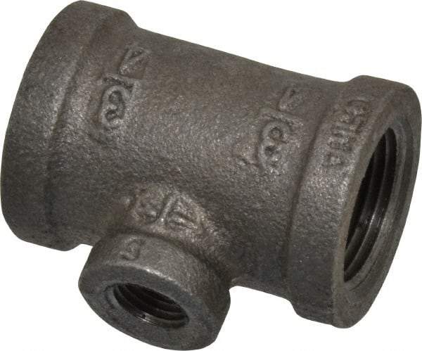 B&K Mueller - Size 3/4 x 1/4", Class 150, Malleable Iron Black Pipe Reducing Tee - 150 psi, Threaded End Connection - Exact Industrial Supply