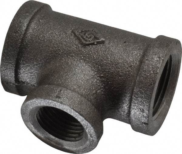 B&K Mueller - Size 3/4 x 1/2", Class 150, Malleable Iron Black Pipe Reducing Tee - 150 psi, Threaded End Connection - Exact Industrial Supply