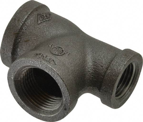 B&K Mueller - Size 3/4 x 1/2 x 3/4", Class 150, Malleable Iron Black Pipe Reducing Tee - 150 psi, Threaded End Connection - Exact Industrial Supply