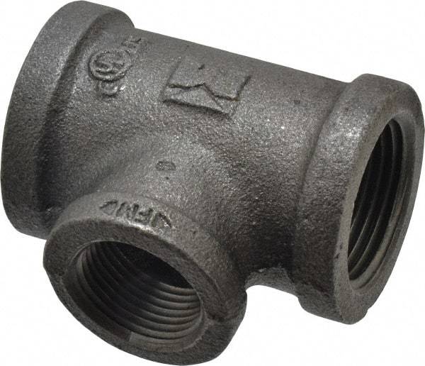 B&K Mueller - Size 1 x 3/4", Class 150, Malleable Iron Black Pipe Reducing Tee - 150 psi, Threaded End Connection - Exact Industrial Supply