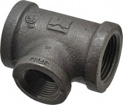 B&K Mueller - Size 1 x 3/4", Class 150, Malleable Iron Black Pipe Reducing Tee - 150 psi, Threaded End Connection - Exact Industrial Supply