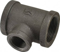 B&K Mueller - Size 1-1/4 x 3/4", Class 150, Malleable Iron Black Pipe Reducing Tee - 150 psi, Threaded End Connection - Exact Industrial Supply