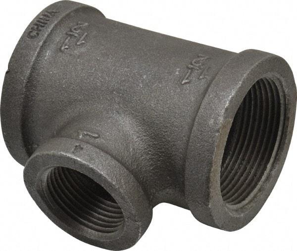 B&K Mueller - Size 1-1/2 x 1", Class 150, Malleable Iron Black Pipe Reducing Tee - 150 psi, Threaded End Connection - Exact Industrial Supply