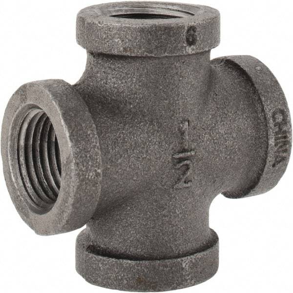 B&K Mueller - Size 1/2", Class 150, Malleable Iron Black Pipe Cross - 150 psi, Threaded End Connection - Exact Industrial Supply