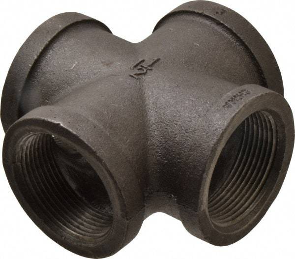 B&K Mueller - Size 1-1/2", Class 150, Malleable Iron Black Pipe Cross - 150 psi, Threaded End Connection - Exact Industrial Supply