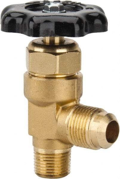 Parker - Flare x MNPTF End Connection Brass Truck Valve - 3.07" OAL, 1/2 x 3/8" Pipe - Exact Industrial Supply