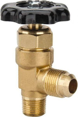 Parker - Flare x MNPTF End Connection Brass Truck Valve - 3.07" OAL, 1/2 x 3/8" Pipe - Exact Industrial Supply