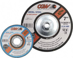 Camel Grinding Wheels - 24 Grit, 5" Wheel Diam, 1/4" Wheel Thickness, 7/8" Arbor Hole, Type 27 Depressed Center Wheel - Coarse Grade, Aluminum Oxide, Resinoid Bond, 12,250 Max RPM - Exact Industrial Supply