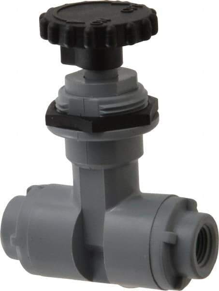 Specialty Mfr - 1/8" Pipe, Inline Needle Valve - PTFE Seal, FNPT x FNPT Ends, PVC Valve, 125 Max psi - Exact Industrial Supply