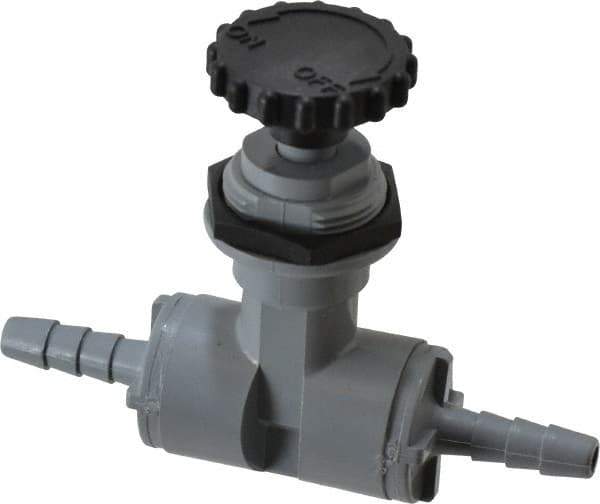 Specialty Mfr - 1/4" Pipe, Inline Needle Valve - EPDM Seal, Barbed x Barbed Ends, PVC Valve, 125 Max psi - Exact Industrial Supply