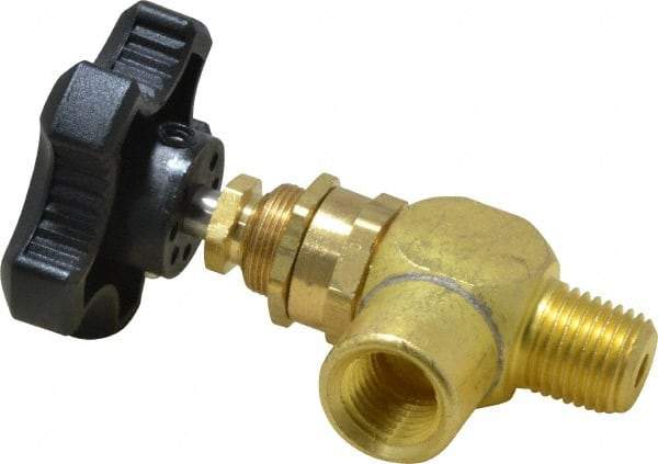 Specialty Mfr - 1/4" Pipe, Angled Needle Valve - MNPT x FNPT Ends, Brass Valve, 500 Max psi - Exact Industrial Supply