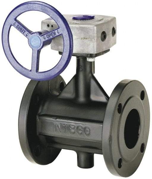 NIBCO - 6" Pipe, Flanged Butterfly Valve - Bare Stem Handle, Ductile Iron Body, Polyamide Seat, 285 WOG, EPDM Coated Ductile Iron Disc, Stainless Steel Stem - Exact Industrial Supply