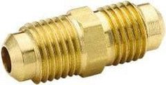 Parker - 7/8" Tube OD, 45° Brass Flared Tube Union - 1-1/4-12 UNF, Flare x Flare Ends - Exact Industrial Supply