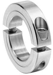 Climax Metal Products - 1-7/16" Bore, Aluminum, Two Piece Two Piece Split Shaft Collar - 2-1/4" Outside Diam, 9/16" Wide - Exact Industrial Supply